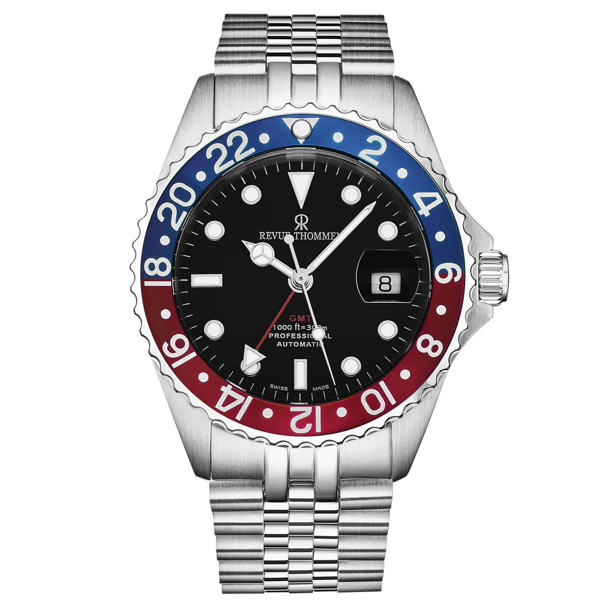 Revue Thommen Armbanduhr Automatic Diver' GMT Black Dial Blue and Red  Armband Edelstahl 17572.2235