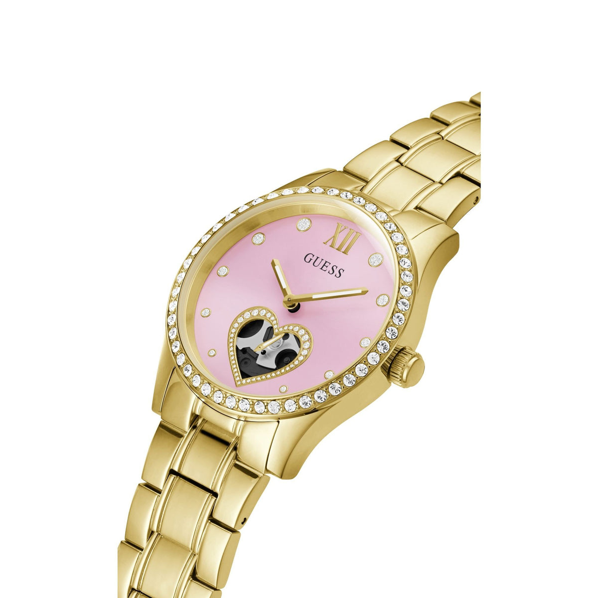 Guess Damen Armbanduhr Be Loved 38 mm Herz auf Zifferblatt Armband Edelstahl GW0380L2