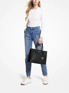 Michael Kors Shopper Damen Mercer Large Genarbtes Leder Accordion Schwarz 35T2GM9S3L