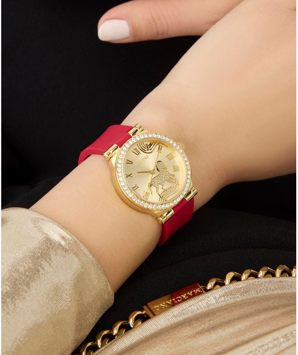 GUESS Analoguhr Damen Ladies Limited Edition Lunar New Year Red Gold Tone Analog Watch Gold Rot GW0937L1