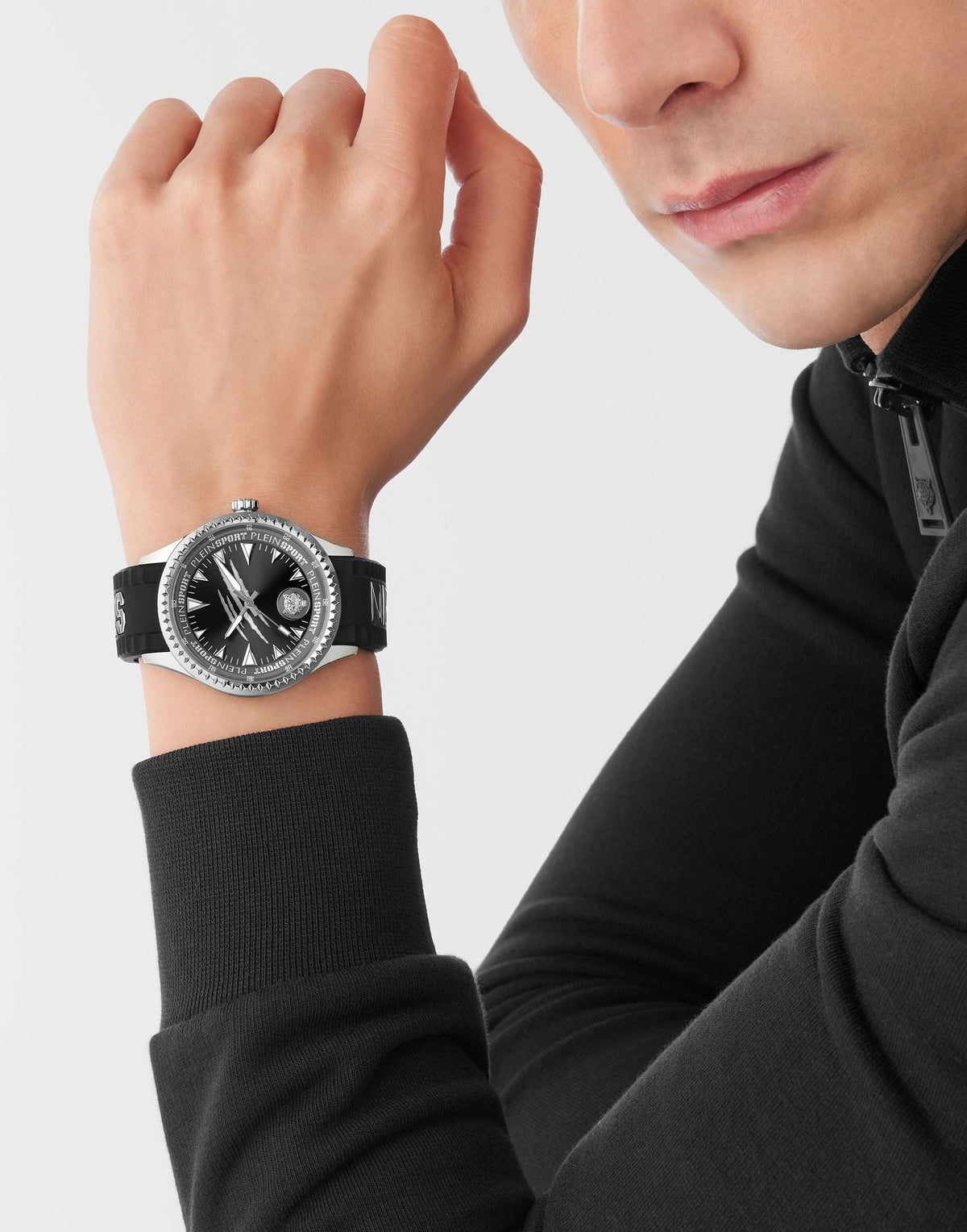 Plein Sport Herren Uhr Lineman PS5BA0124 Silber Schwarz Silikon 45 mm