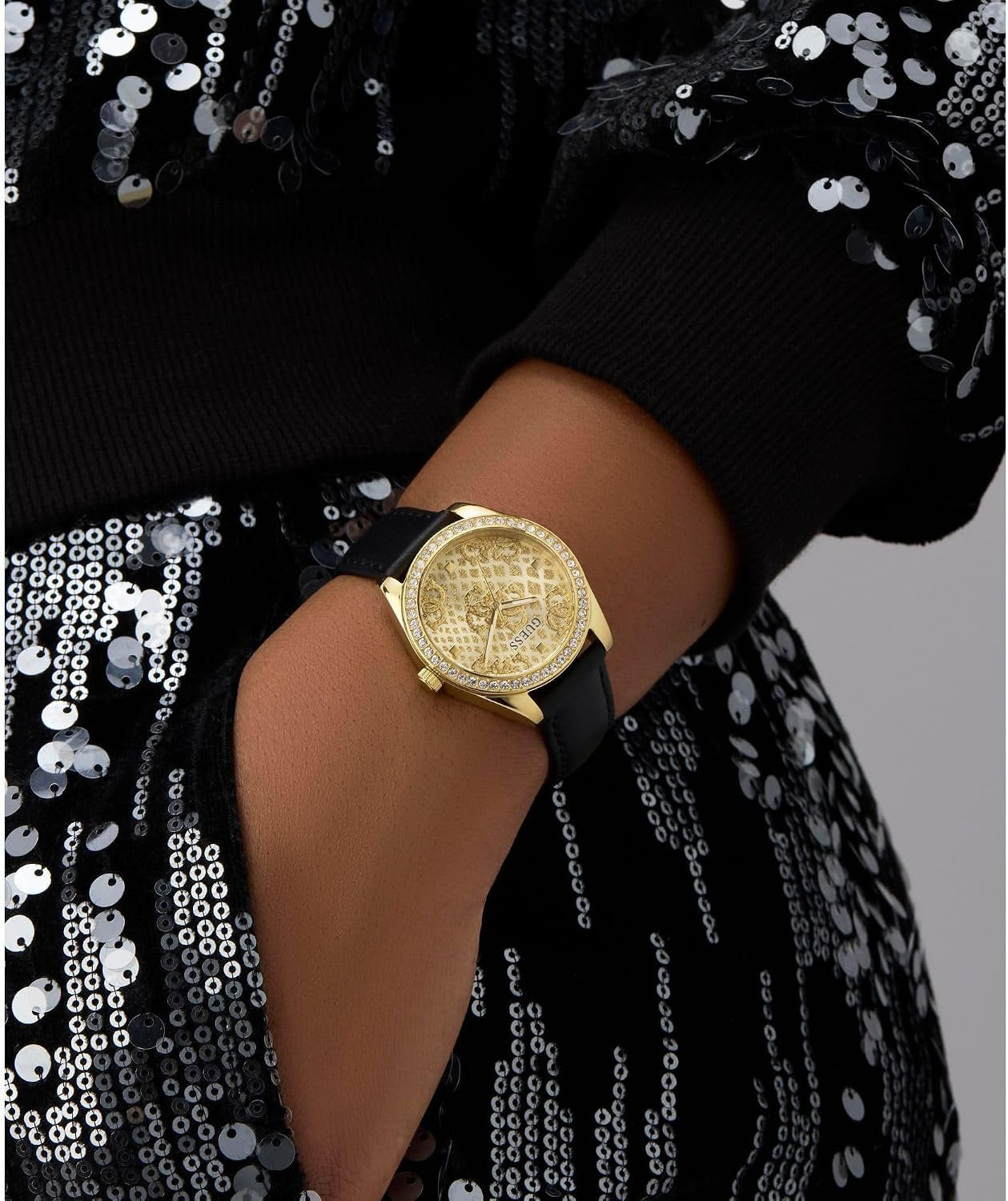 Guess Analoguhr Damen Black Gold Tone Analog Watch Gold/Schwarz GW0989L2