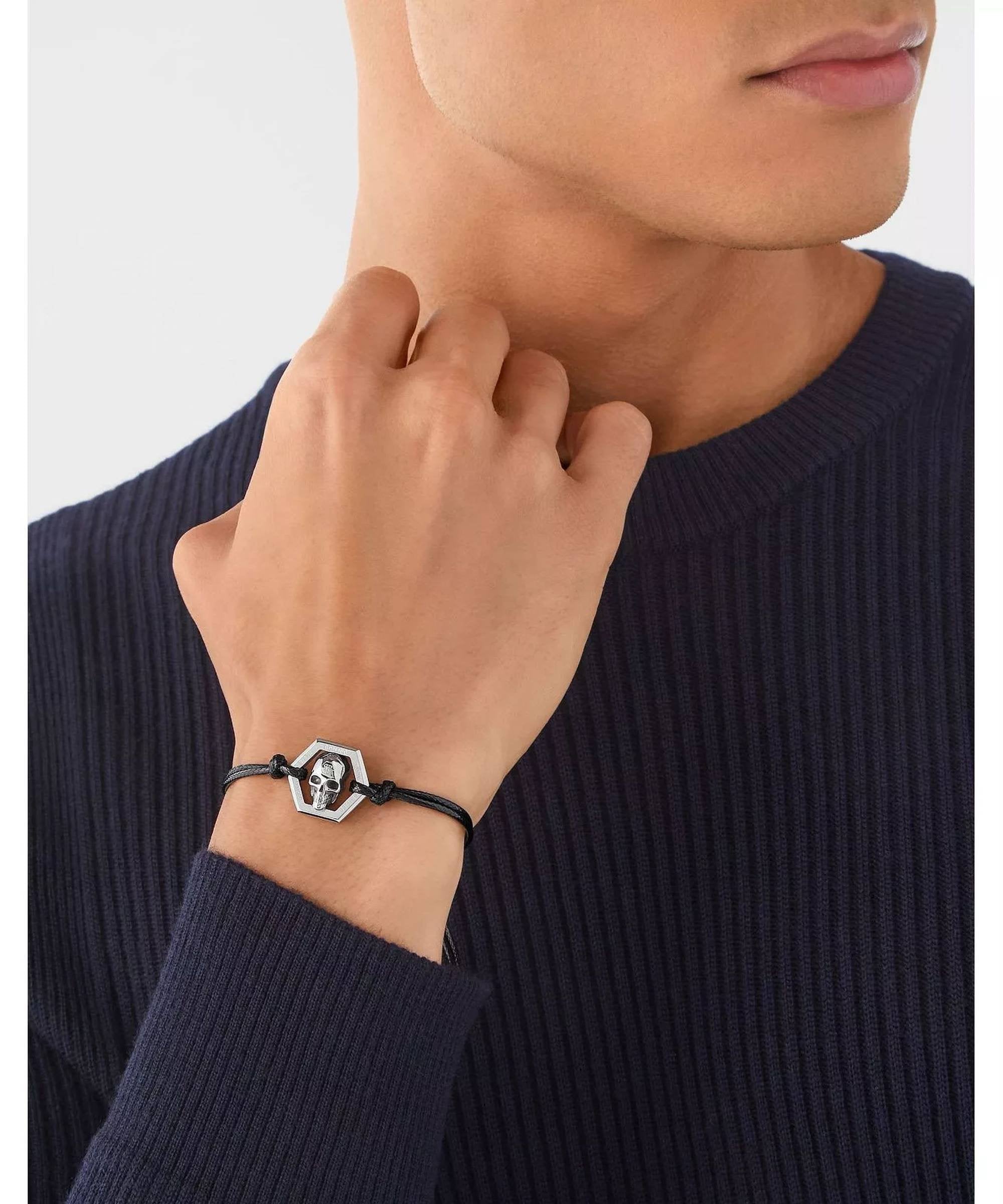 Philipp Plein Herren Armband Schwarz Edelstahl/Textil PJUEA01BU
