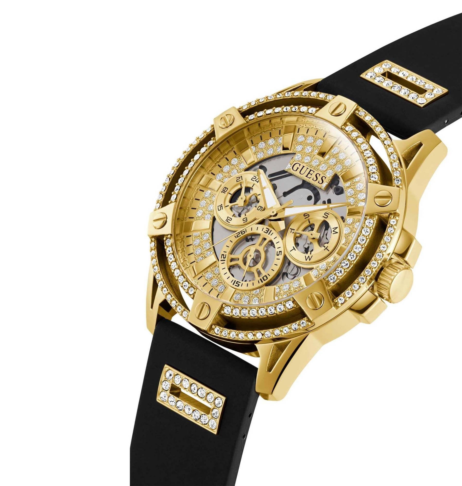 Guess Herren Multifunkion Armbanduhr King schwarz, gold 48 mm GW0537G2