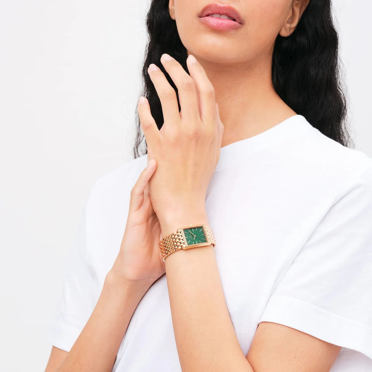 Daniel Wellington Analoguhr Damen Bound 9 Link Roségoldfarben Grün DW00100704
