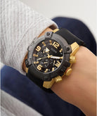 Guess Armbanduhr Herren Linebacker Multifunktion Bicolor Schwarz Gold GW0911G3