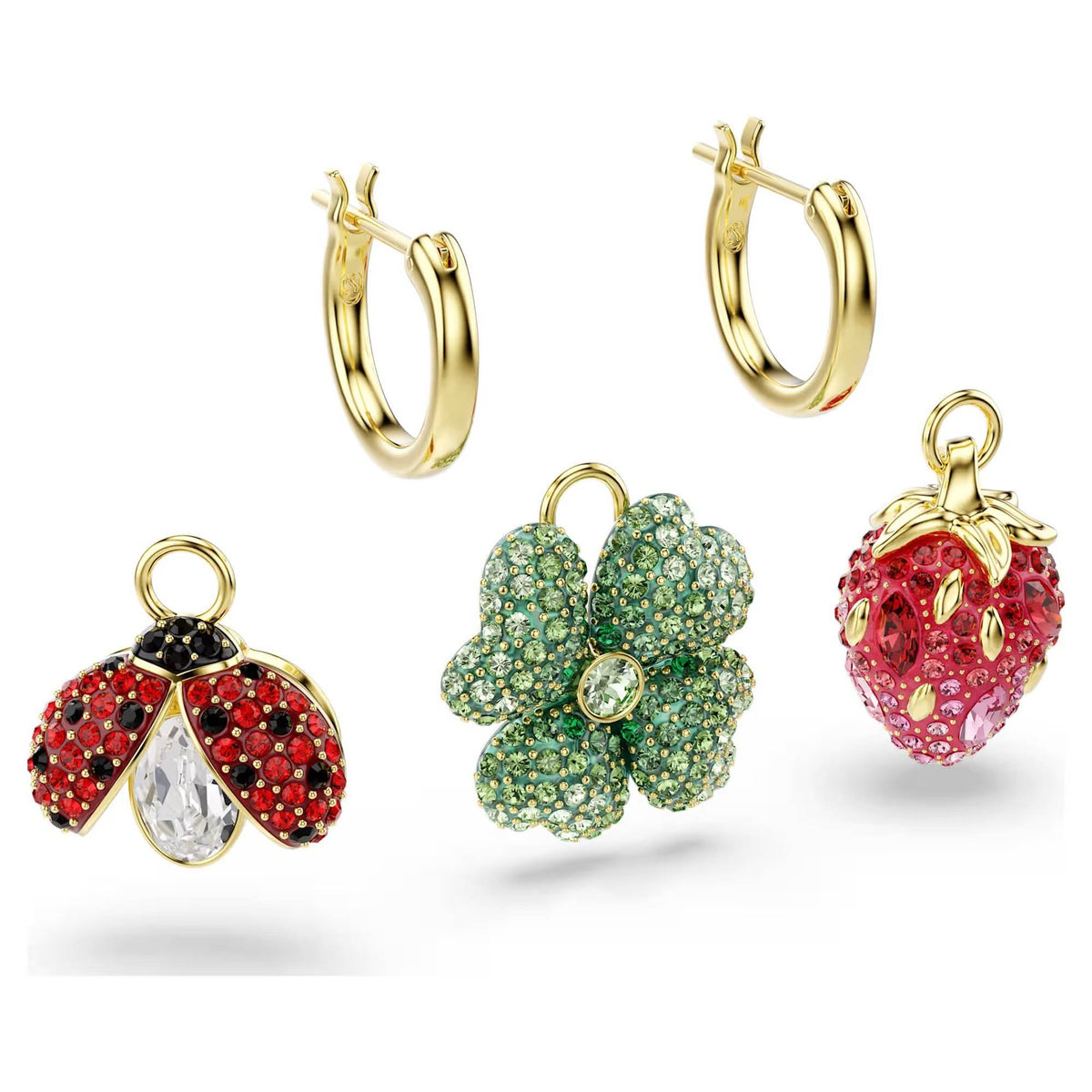 Swarovski Ohrringe Damen Idyllia Drop Ohrhänger Set Marienkäfer Klee Erdbeere Mehrfarbig 5742681