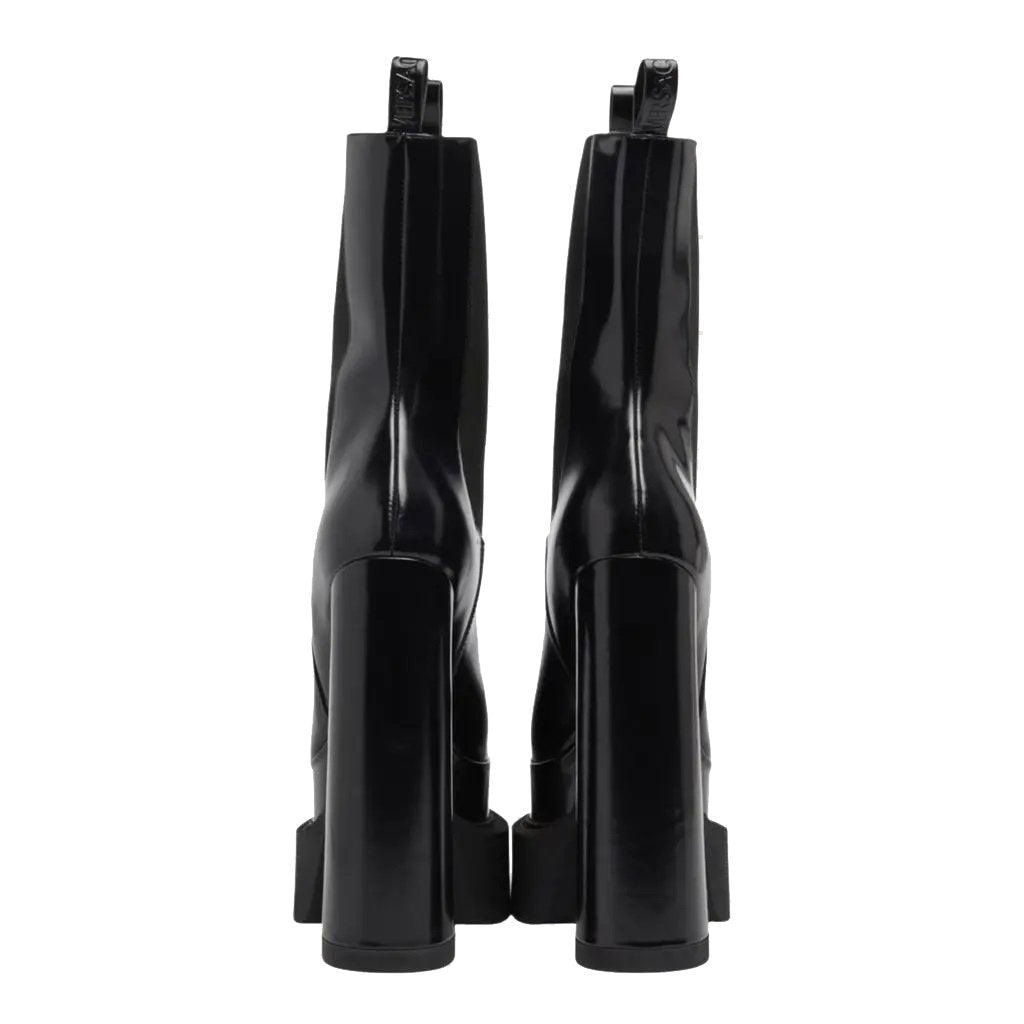 Versace Damen Stiefeletten Medusa schwarz poliertem Leder High Heel Plattform Stiefel 1007143-DVT51-1B000