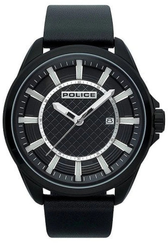 Police Herren Armbanduhr Schwarz Edelstahl Lederarmband 50mm CHECKMATE PL.15408JSB/02