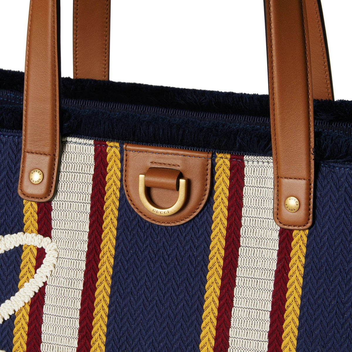 Gucci Tasche Unisex Embroidered Medium Canvas Tote Bag Blau Beige Rot Gelb 818771FAEF88796