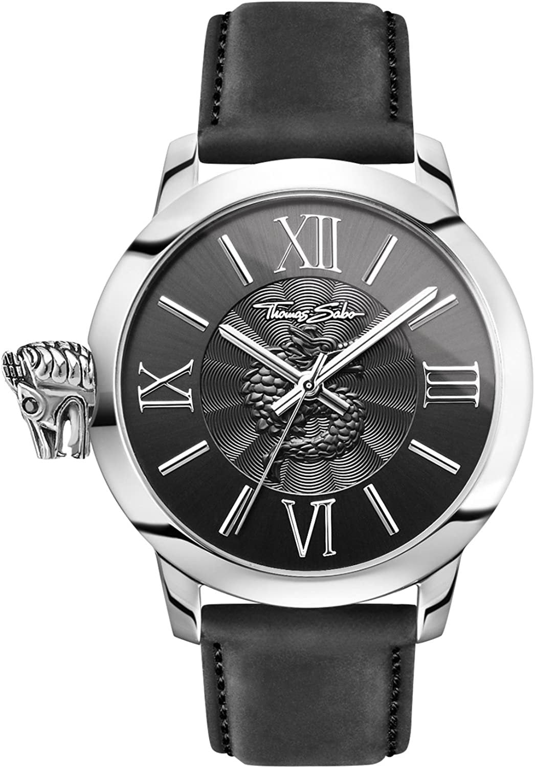 Thomas Sabo Herren Armbanduhr REBEL WITH KARMA 46 mm Armband Leder WA0295-218-203-46 MM