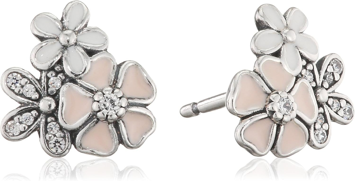 Pandora Ohrringe Damen Poetic Blooms Silber Rosa Weiß 290686ENMX