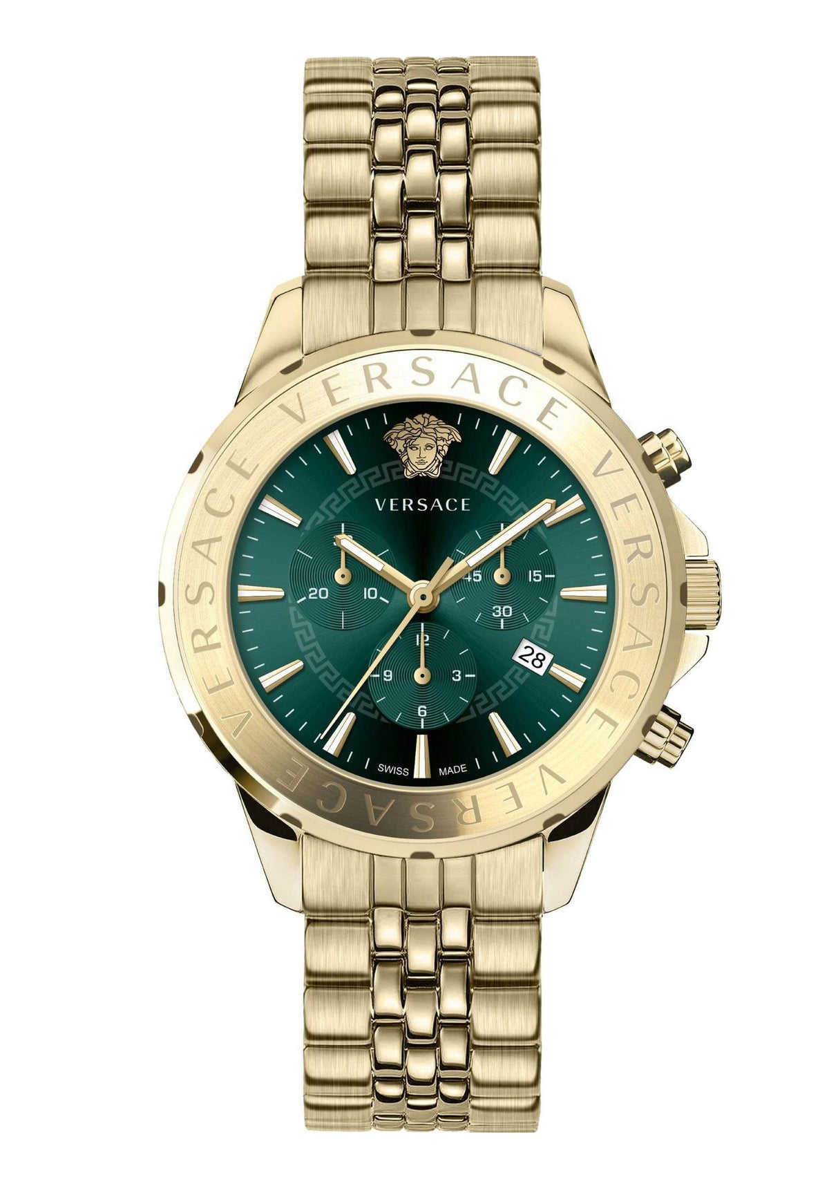Versace Herren  Chronograph Signature Gold Stahl Grün Zifferblatt 44mm VEV600619
