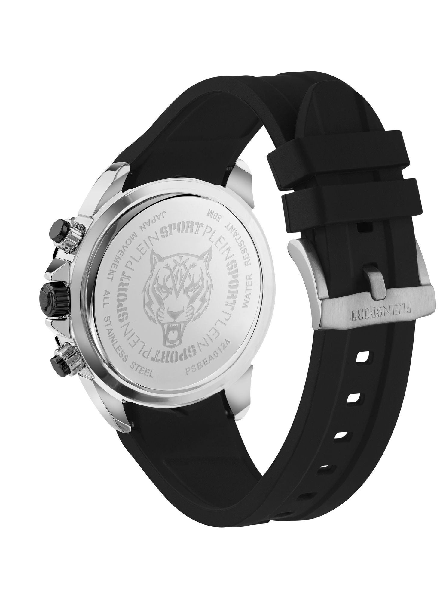 Plein Sport Herren Chronograph IMPACT PSBEA0124 Silber Schwarz Silikon 46 mm