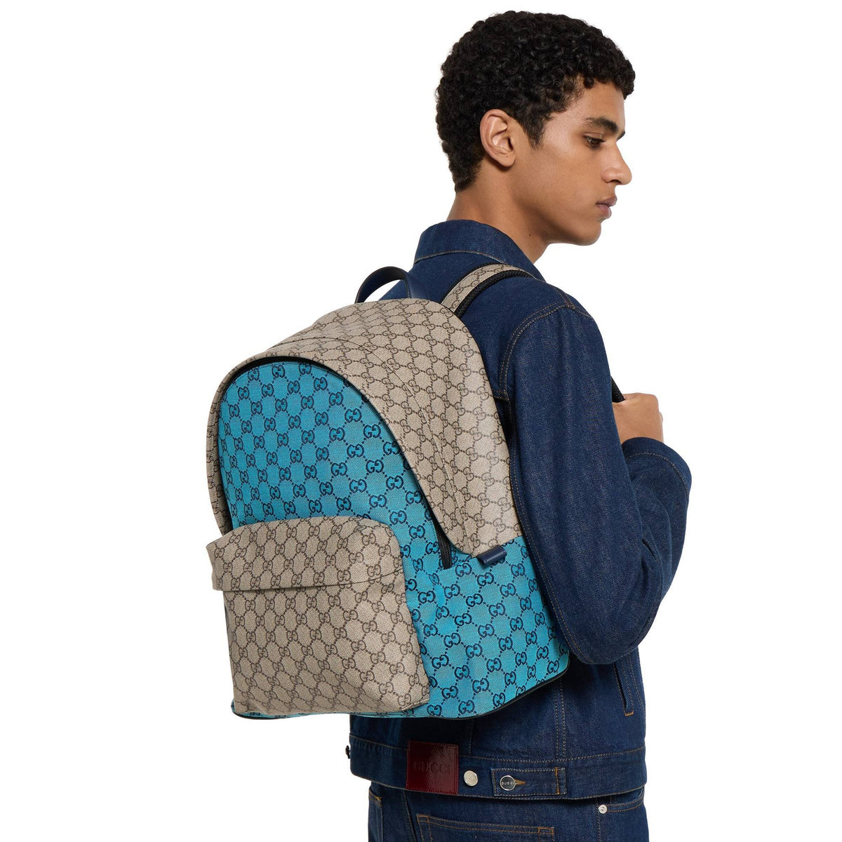 Gucci Rucksack Herren Match Medium GG Rucksack Hellblau Beige 856952 FAFL3 4542