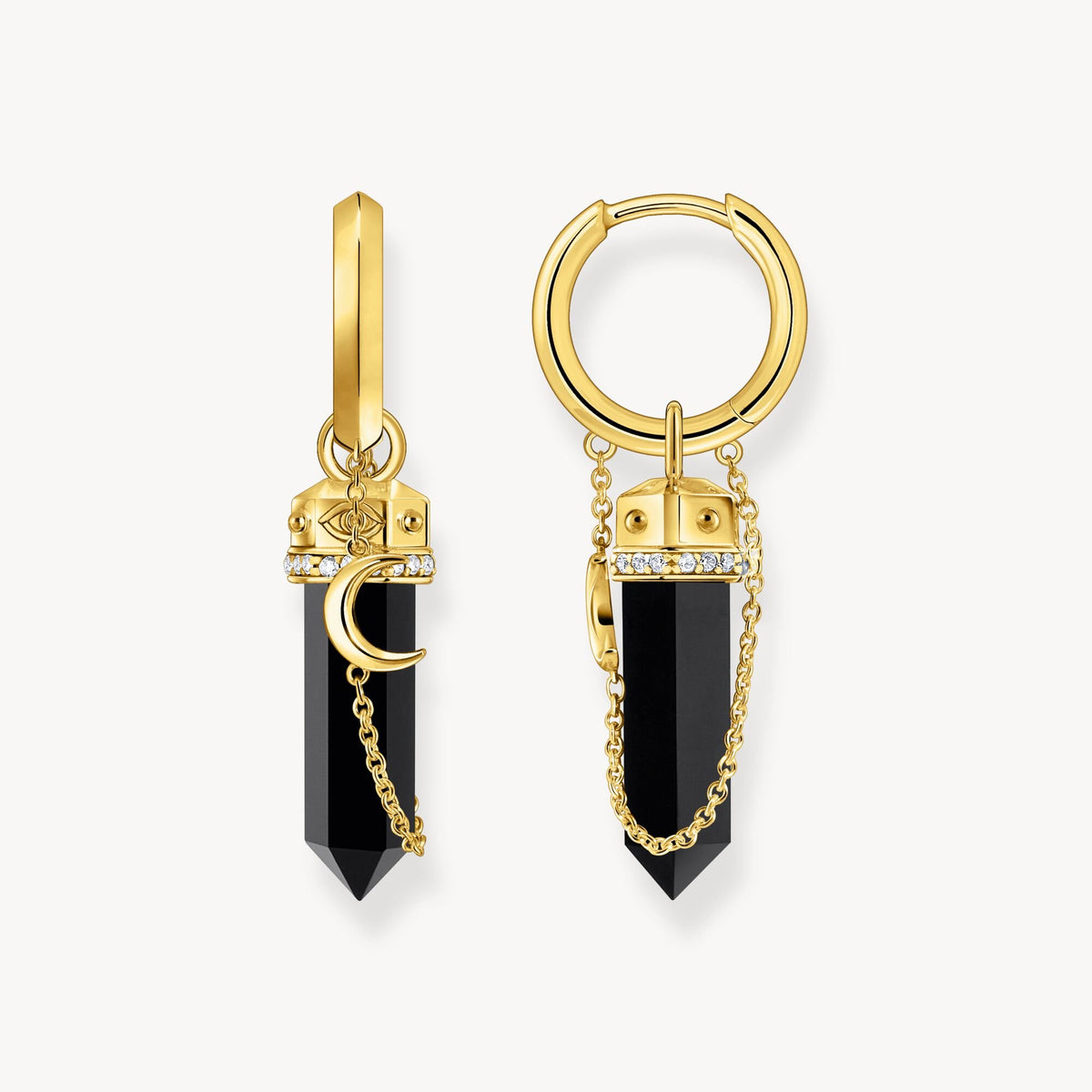 Thomas Sabo Creolen Unisex Kosmische Talismane Onyx Anhänger und Kette Gelbgoldfarben Schwarz Weiß CR722-177-11