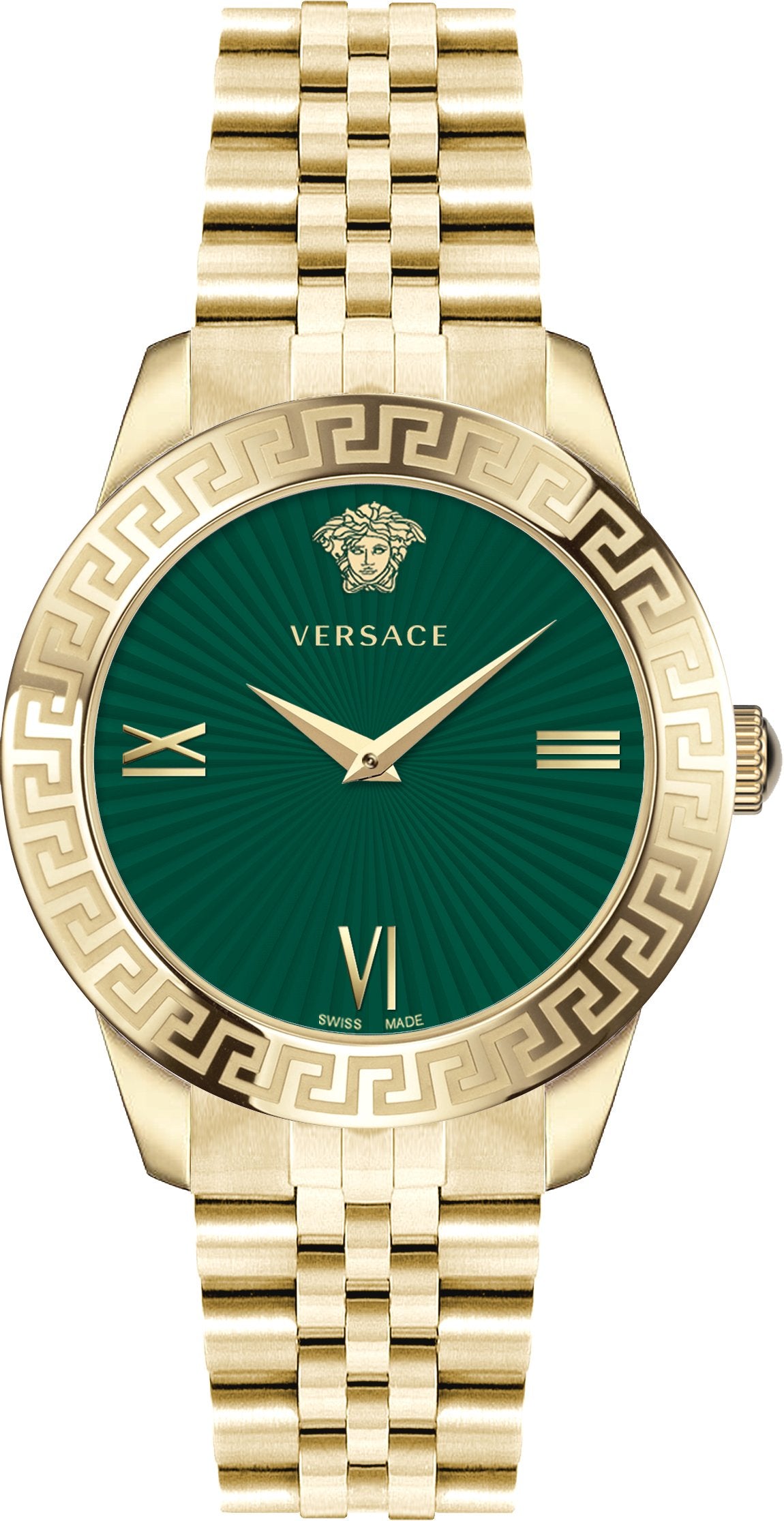 Versace Greca Signature Damenuhr Gold Edelstahl Grün Zifferblatt 38mm VEVC00619
