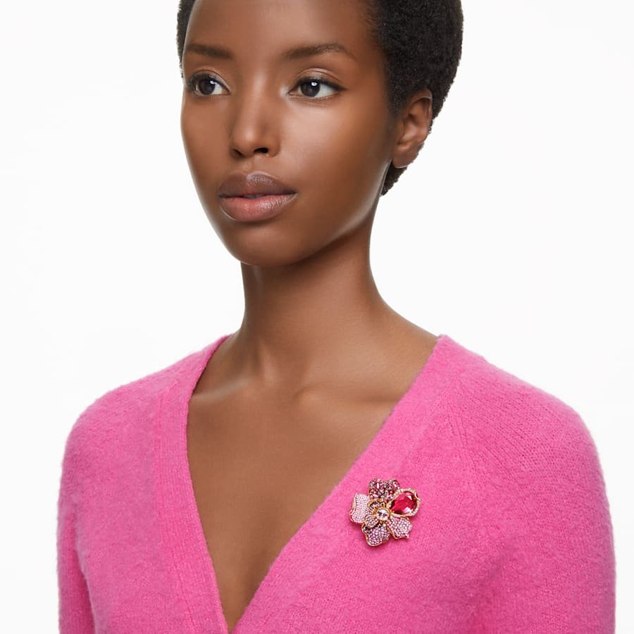 Swarovski Damen Halskette Idyllia Anhänger und Brosche Pavé, Blume, Rosa, Goldlegierungsschicht 5652068
