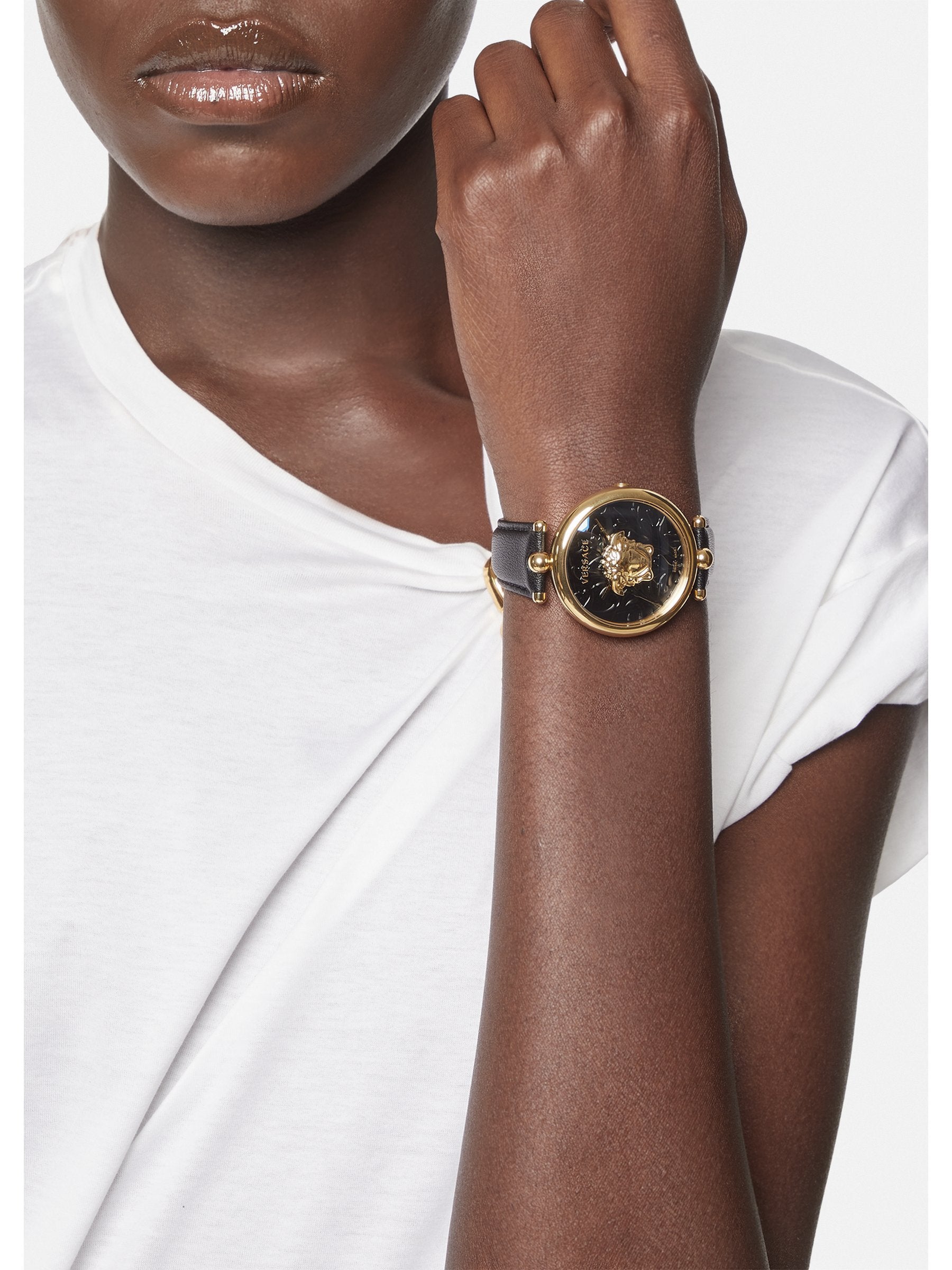 Versace Damen Armbanduhr  Palazzo Empire 39 mm Medusa auf dem Zifferblatt Armband Leder VECO01420