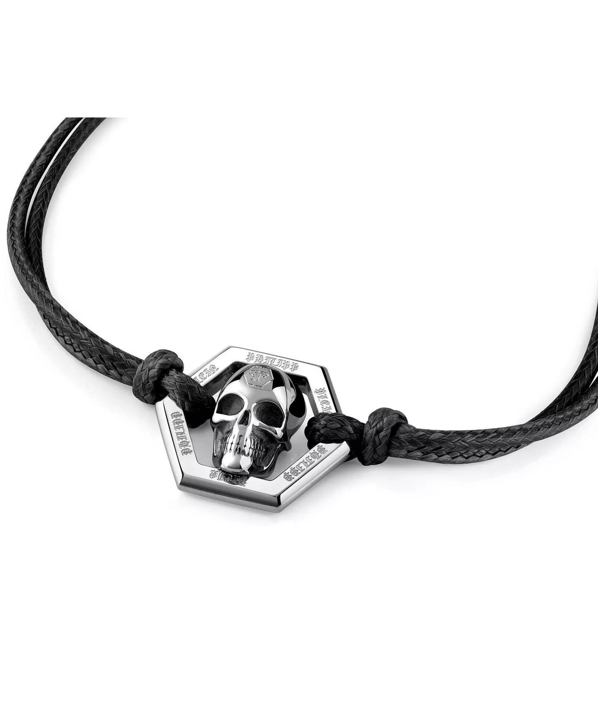 Philipp Plein Herren Armband Schwarz Edelstahl/Textil PJUEA01BU