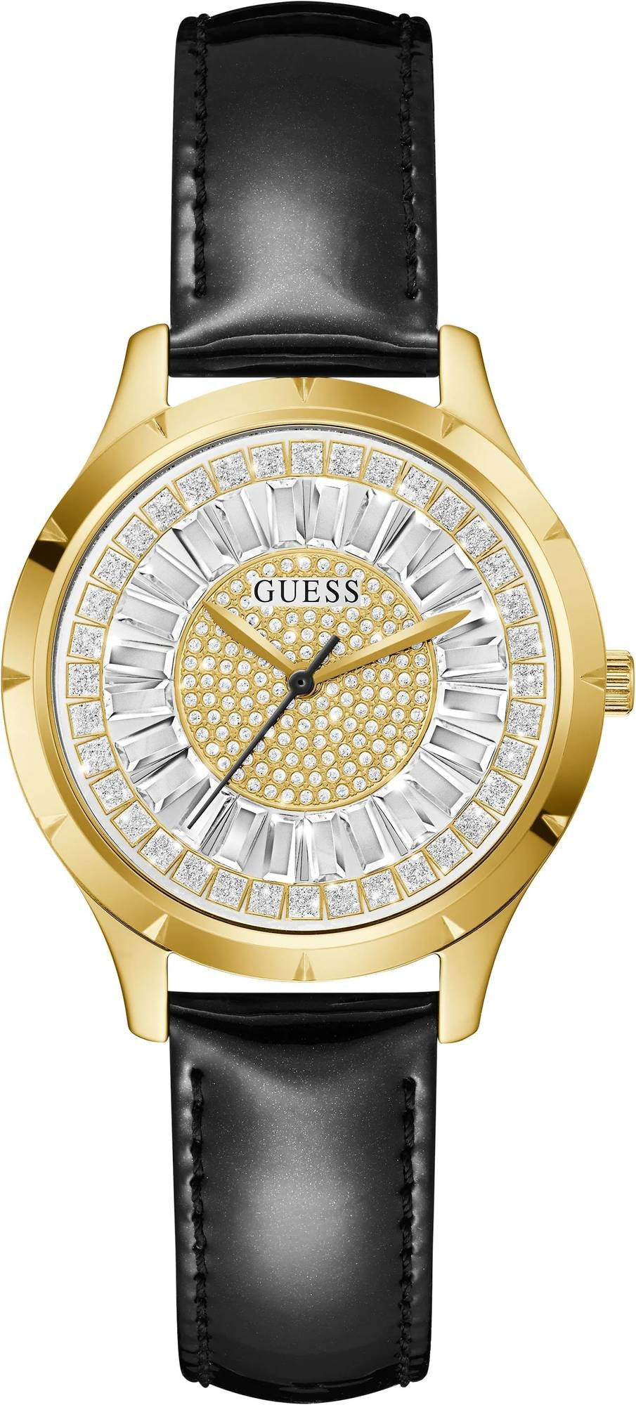 Guess Damen Armbanduhr Glamour Lederarmband schwarz W0299L2