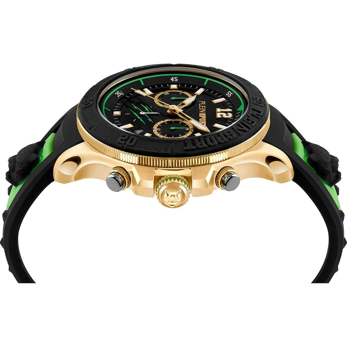 Plein Sport Herren Chronograph Warrior Tech PS6BA0424 Gold Grün Schwarz 47 mm