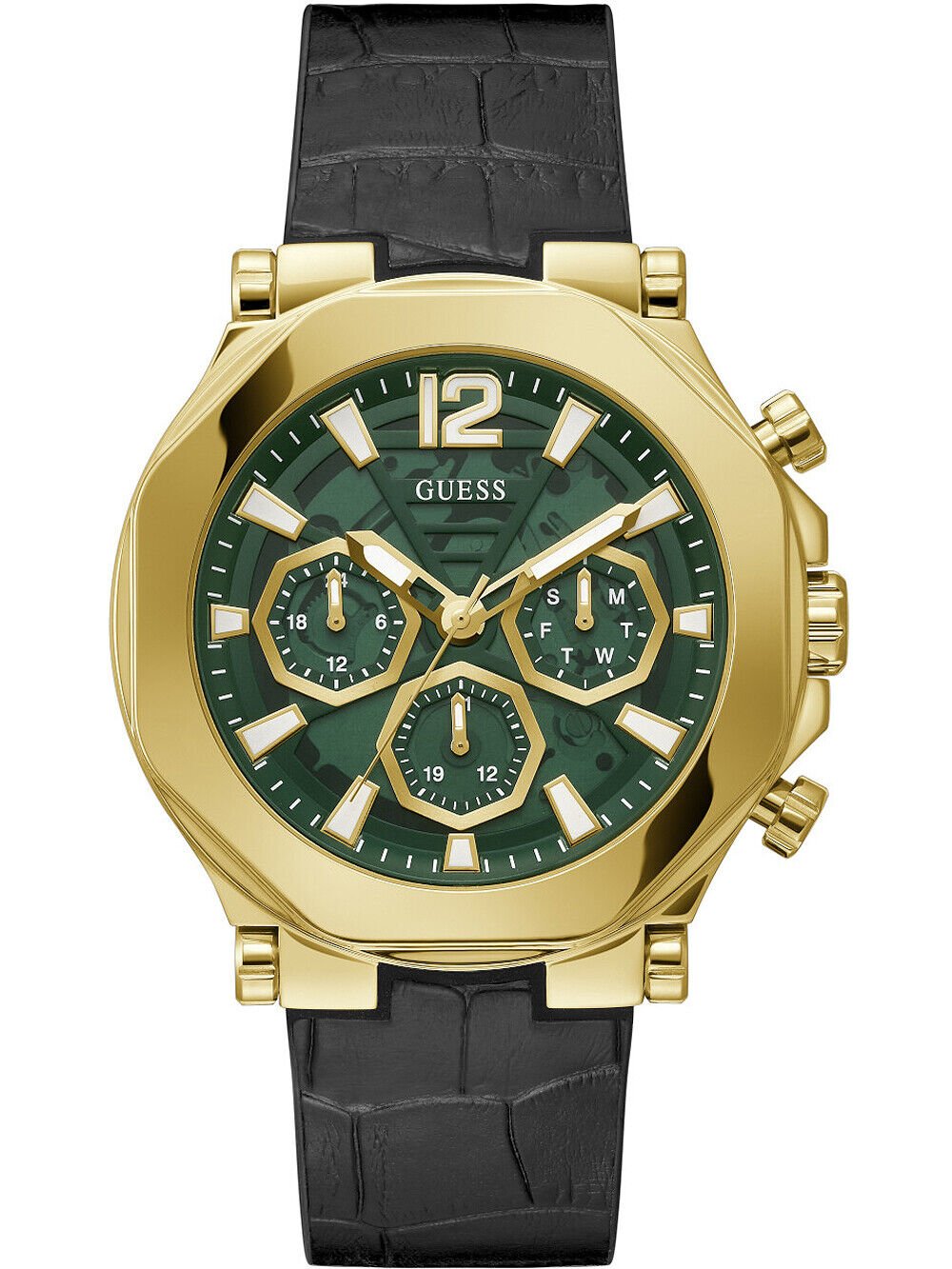 Guess Herren Armbanduhr Multifunktionsuhr Edge schwarz, gold 46 mm GW0492G3