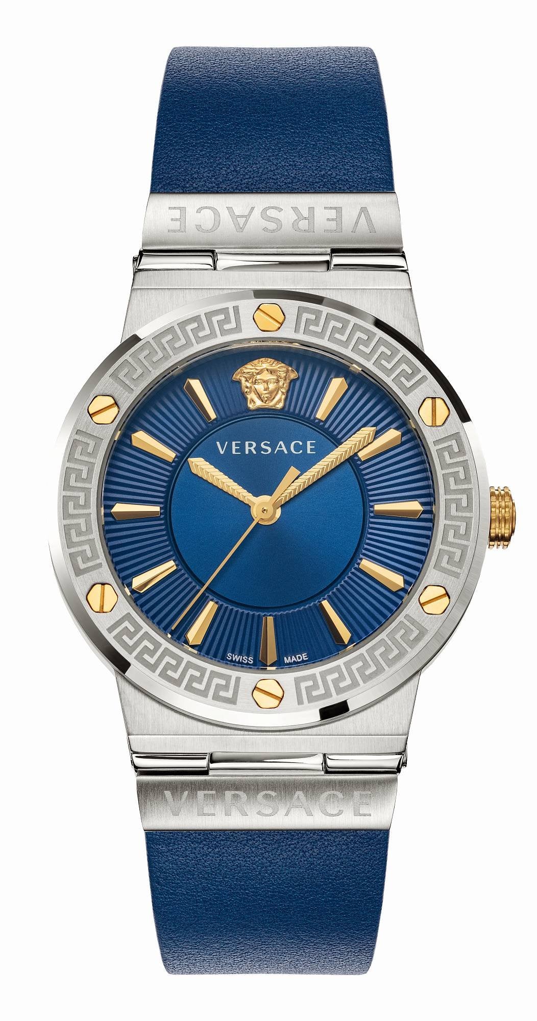 Versace Damen Armbanduhr VEVH00120 Blau 38 mm Quarz Greca Logo