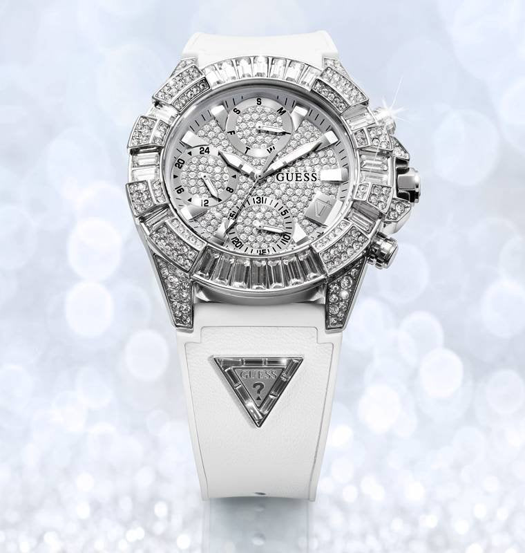GUESS Damen Multifunktionsuhr 40th Anniversary Special Edition Weiß Silber GW0814L2