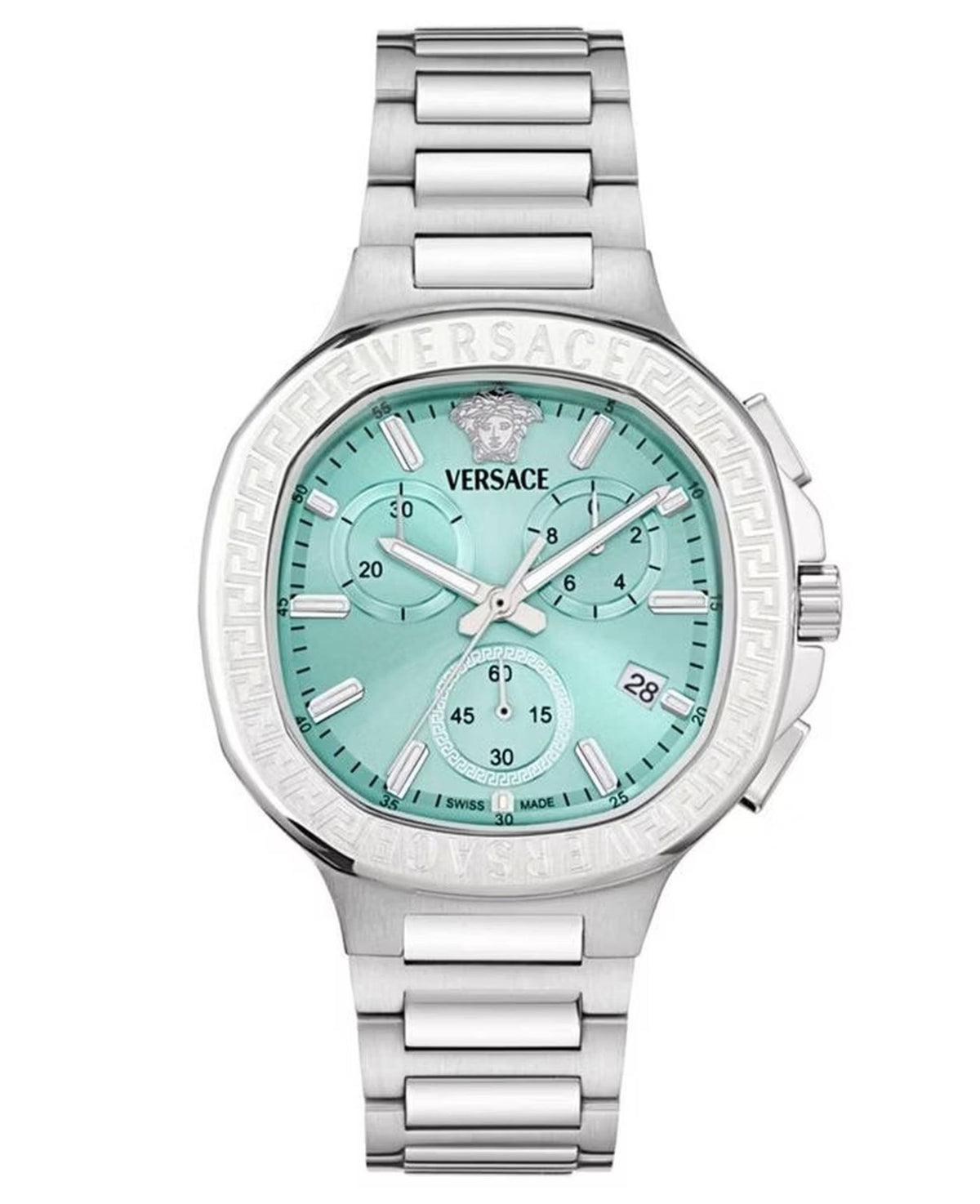 Versace Armbanduhr Damen V-Lady Chrono Square Silber Hellblau VEVCA0324