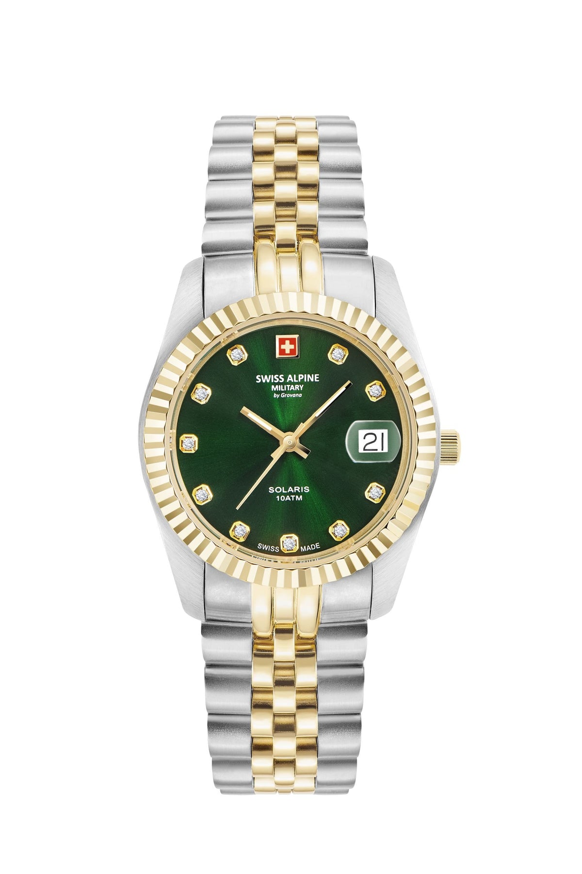 Swiss Alpine Military Armbanduhr Damen Solaris Bicolor Grün 7716.1244