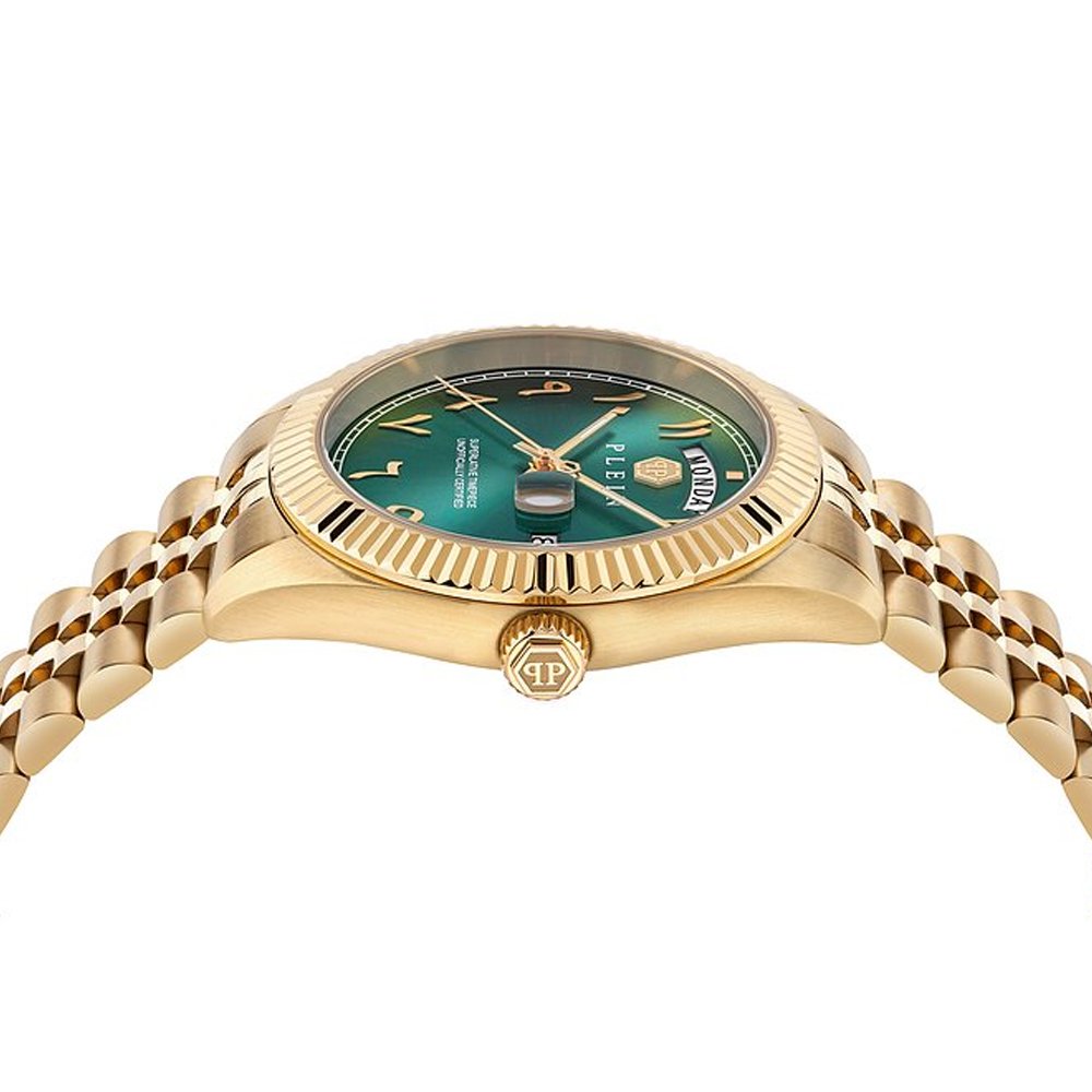 Philipp Plein Herrenuhr Date Superlative Goldfarben, Grün PWPNA1026