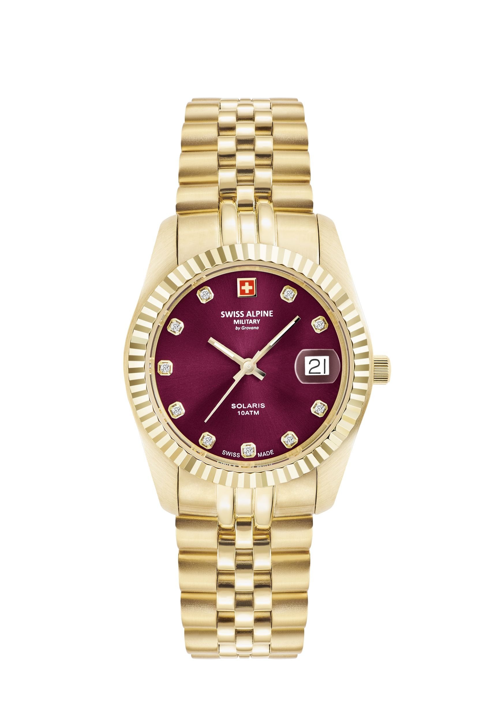Swiss Alpine Military by Grovana Armbanduhr Damen Solaris Gold Bordeaux 7716.1216