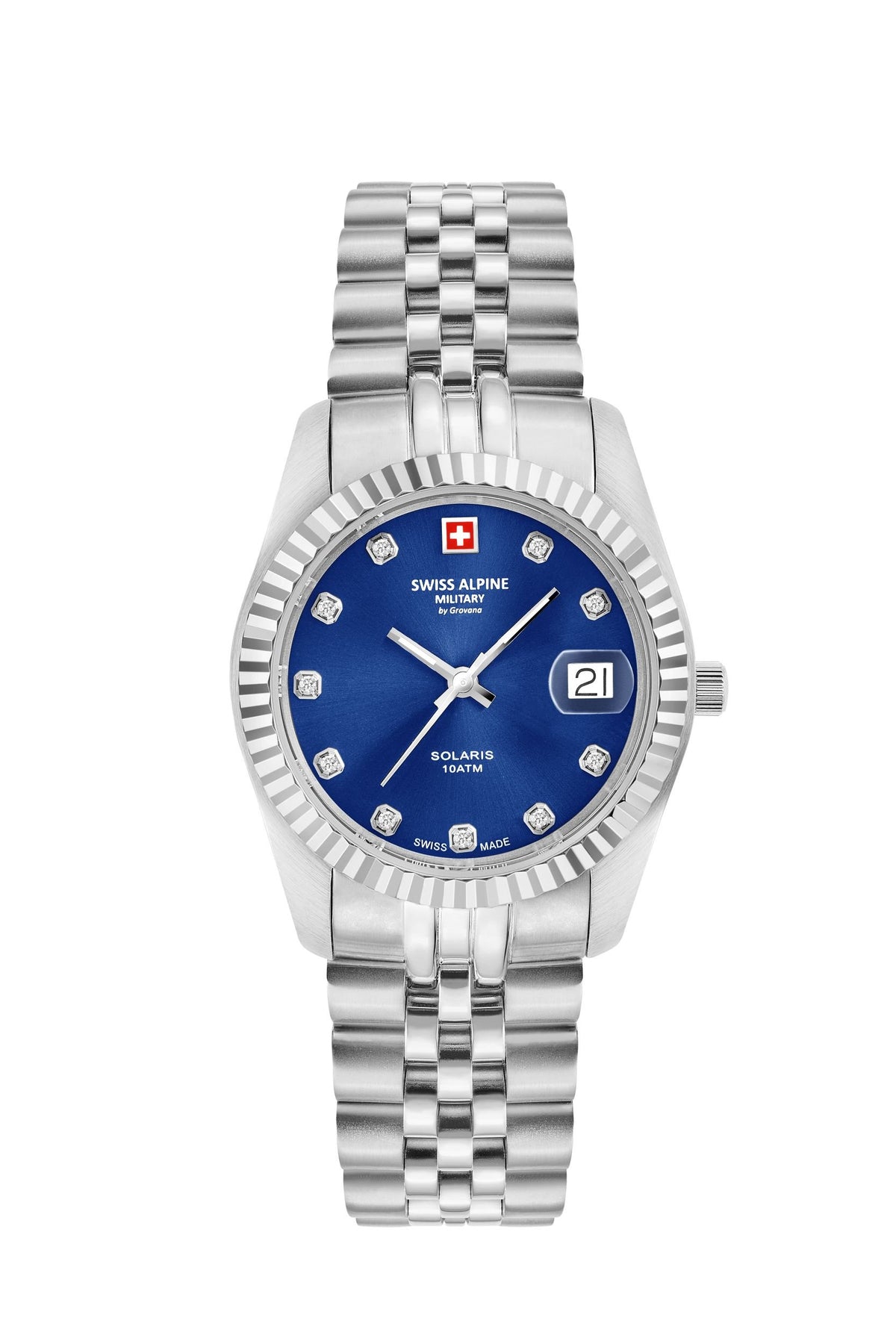 Swiss Alpine Military by Grovana Armbanduhr Damen Solaris Silber Blau 7716.1235