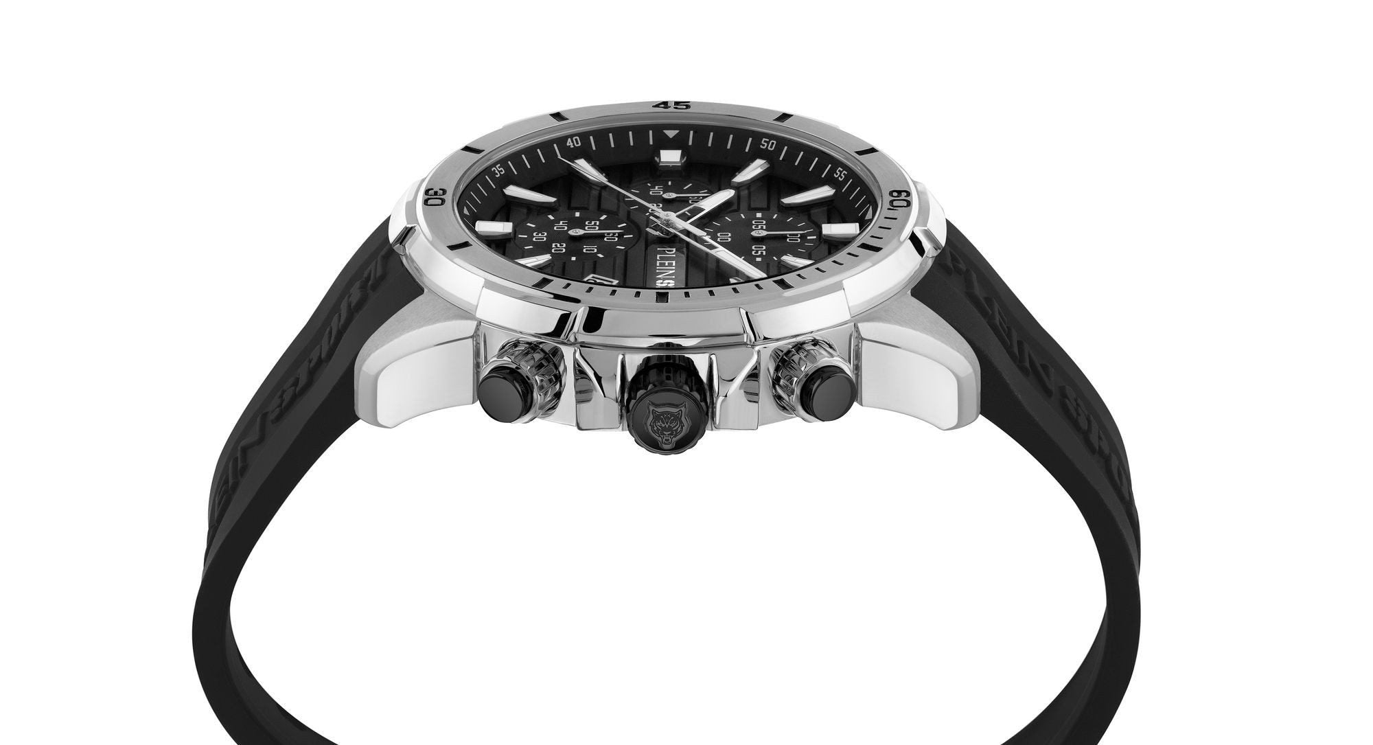 Plein Sport Herren Chronograph IMPACT PSBEA0124 Silber Schwarz Silikon 46 mm