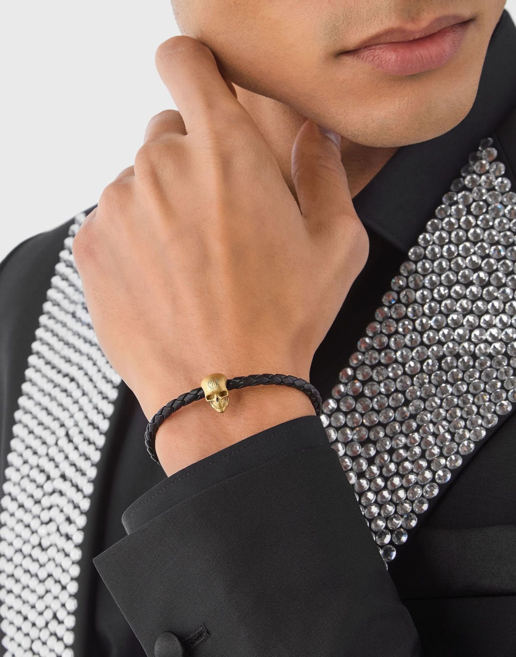 Philipp Plein Herren Armband LINKED Leder Gold Schwarz PJYEA14BU