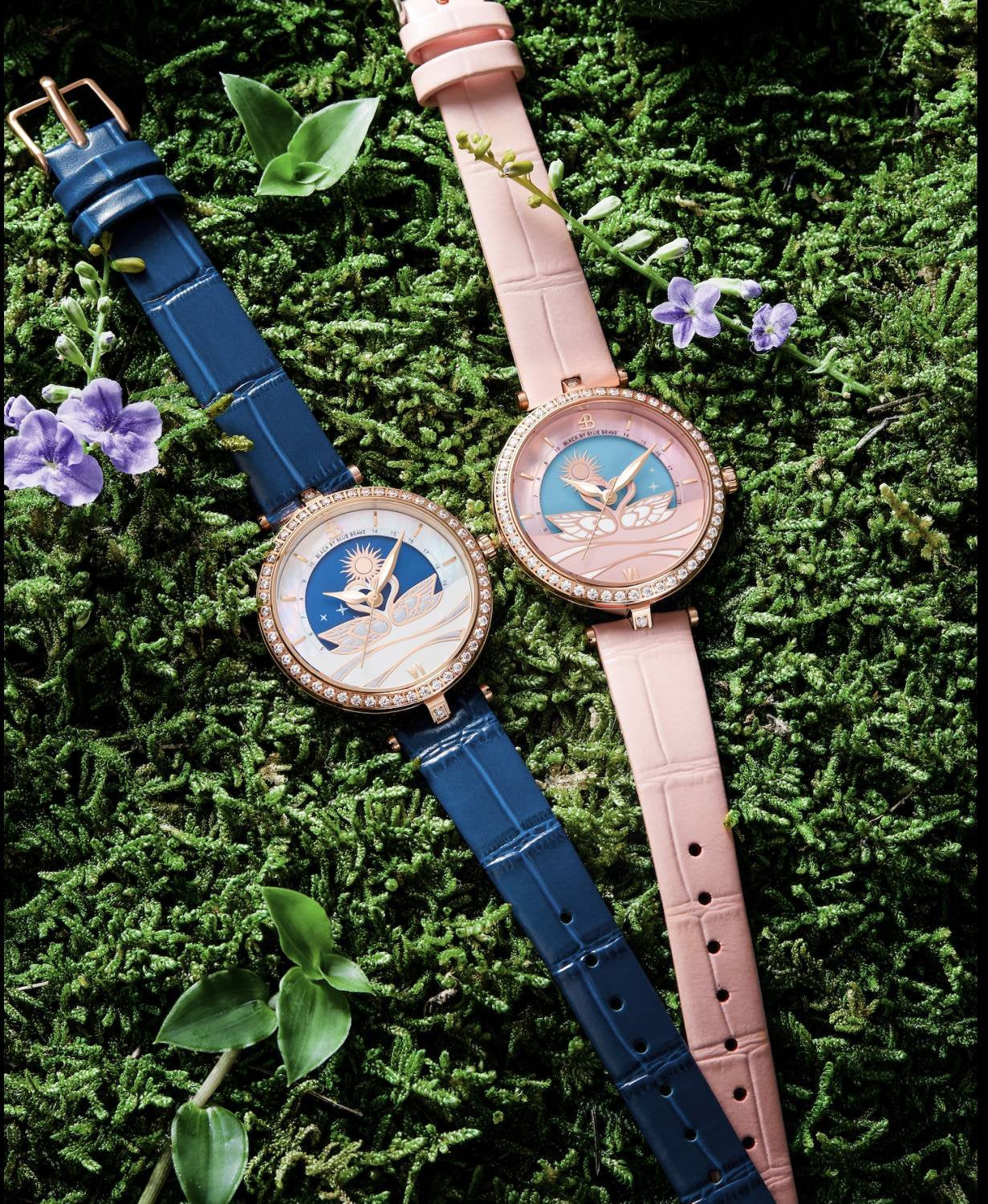 Black by Blue Brave Damen Armbanduhr SWAN LOVERS 34 mm Armband Leder 4B11111