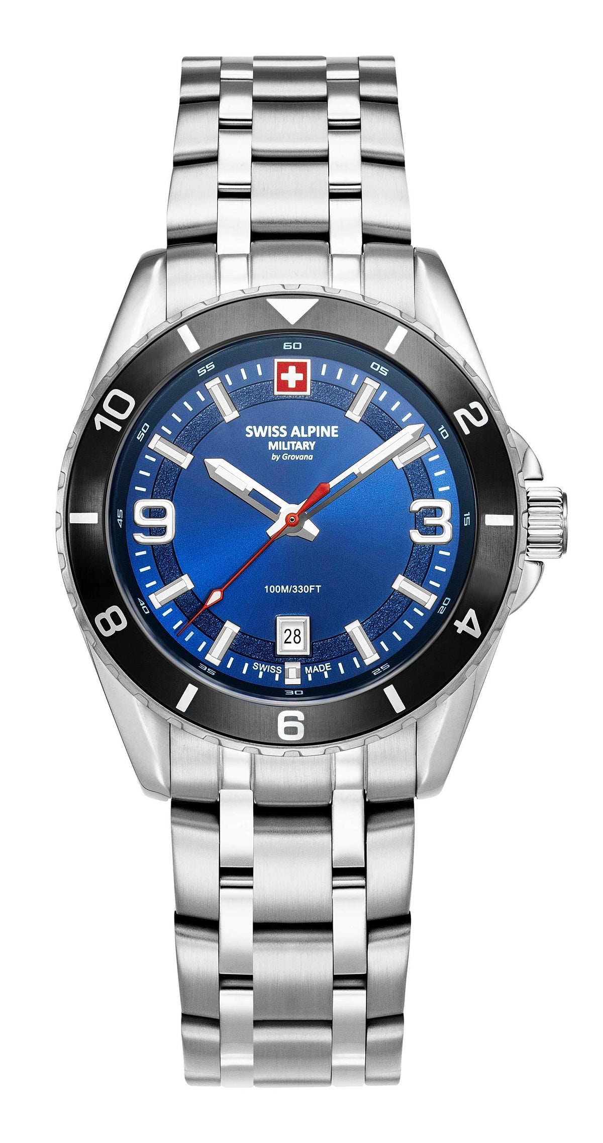Swiss Alpine Military Herrenuhr  Edelstahlarmband, Blaues Zifferblatt, Wasserdicht bis 10 ATM 7034.1136SAM