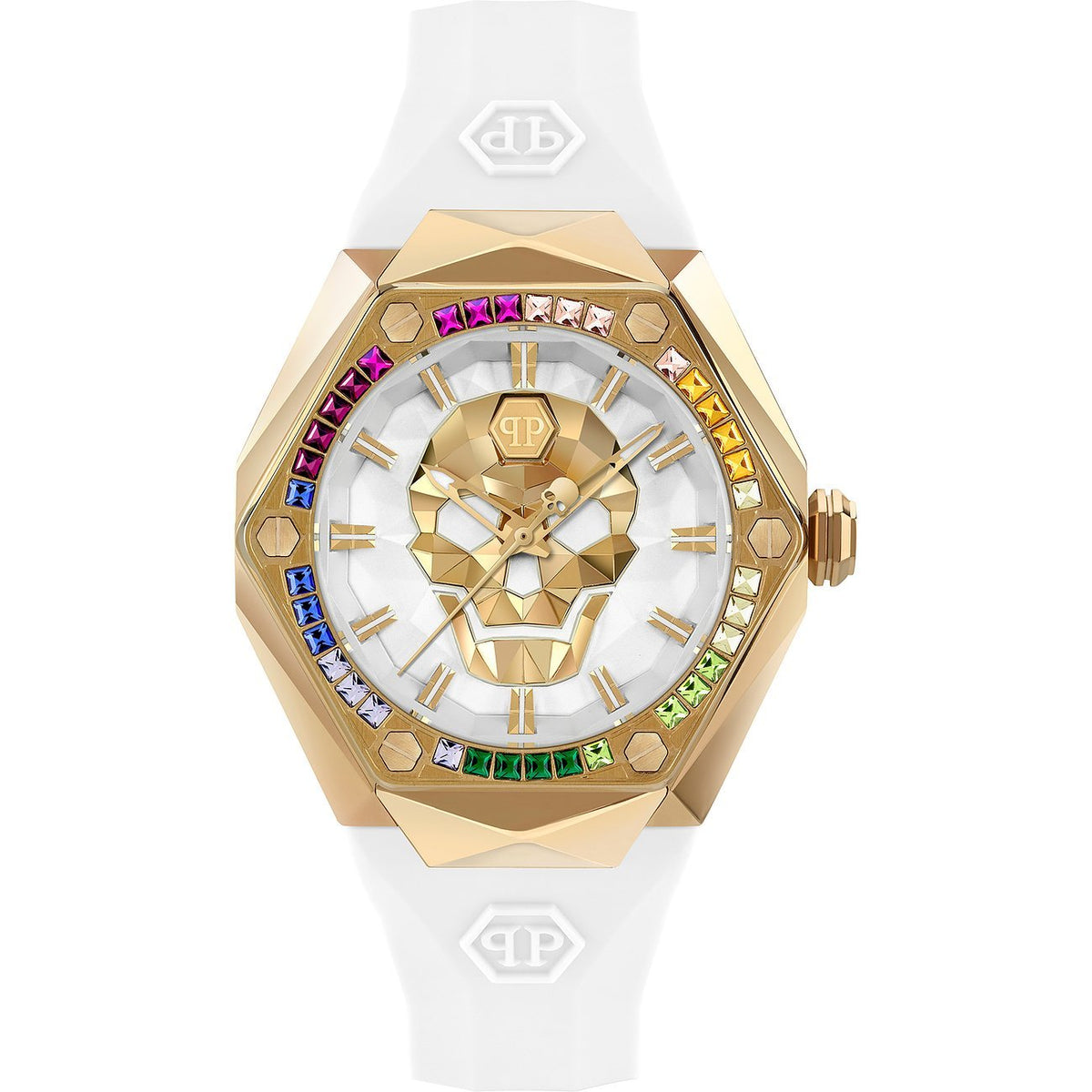Philipp Plein Damenuhr High‑Conic $KULL SPIKES LADY Weiß / Gold PWADA0324
