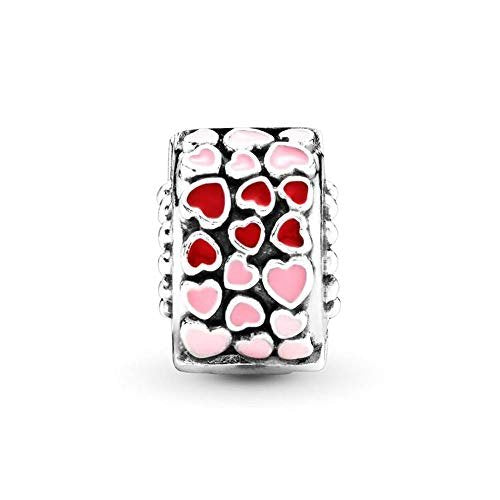 PANDORA Rotes und rosafarbenes Herz Charm Sterling-Silber 10,8 x 10,8 x 6,6 mm (T/H/B)