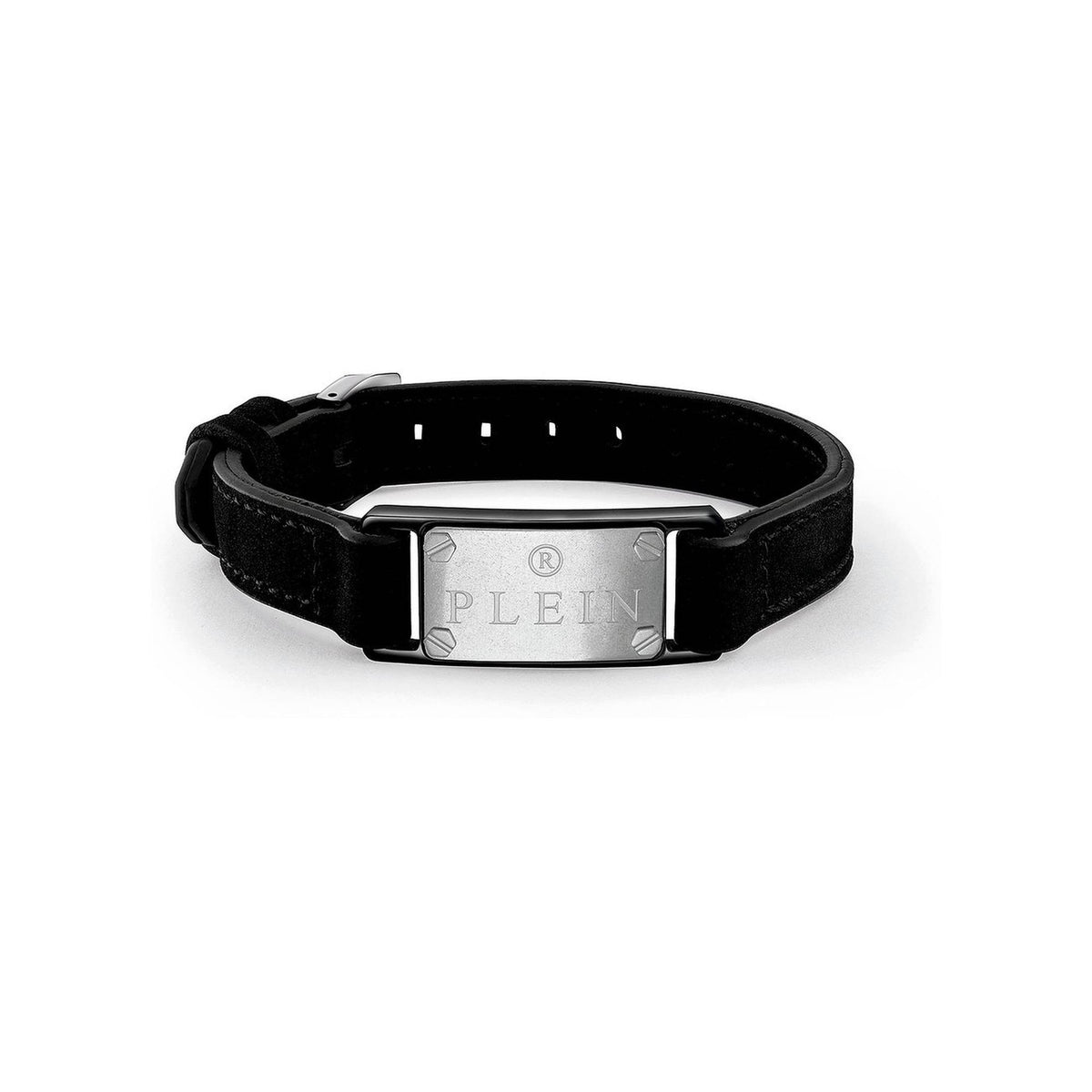 Philipp Plein Armband Herren $Kull Bones Schwarz Edelstahl Leder PJWEA07BU