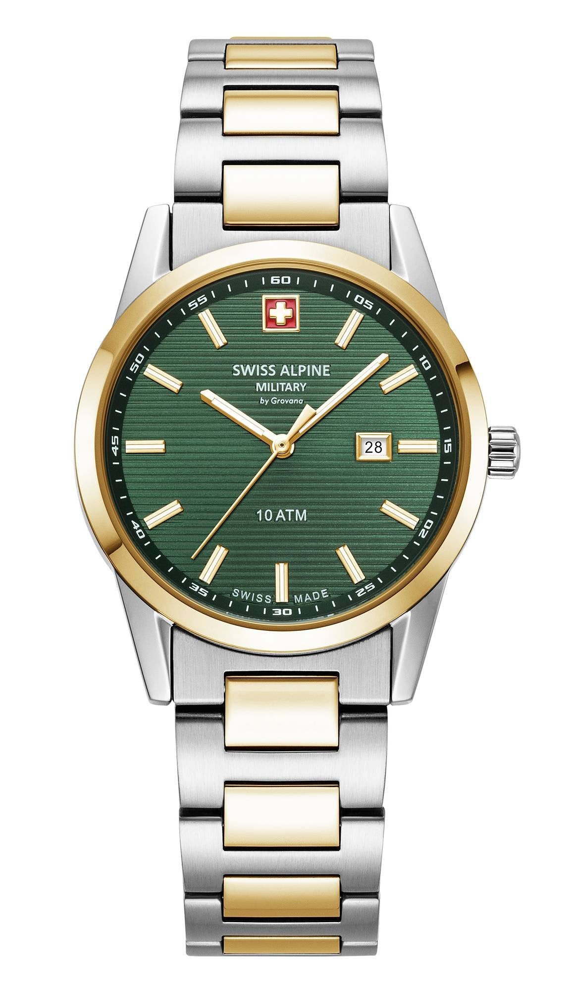 Swiss Alpine Military Damen Armbanduhr Argos bicolor grün 34mm Quarz 10ATM  7767.1144