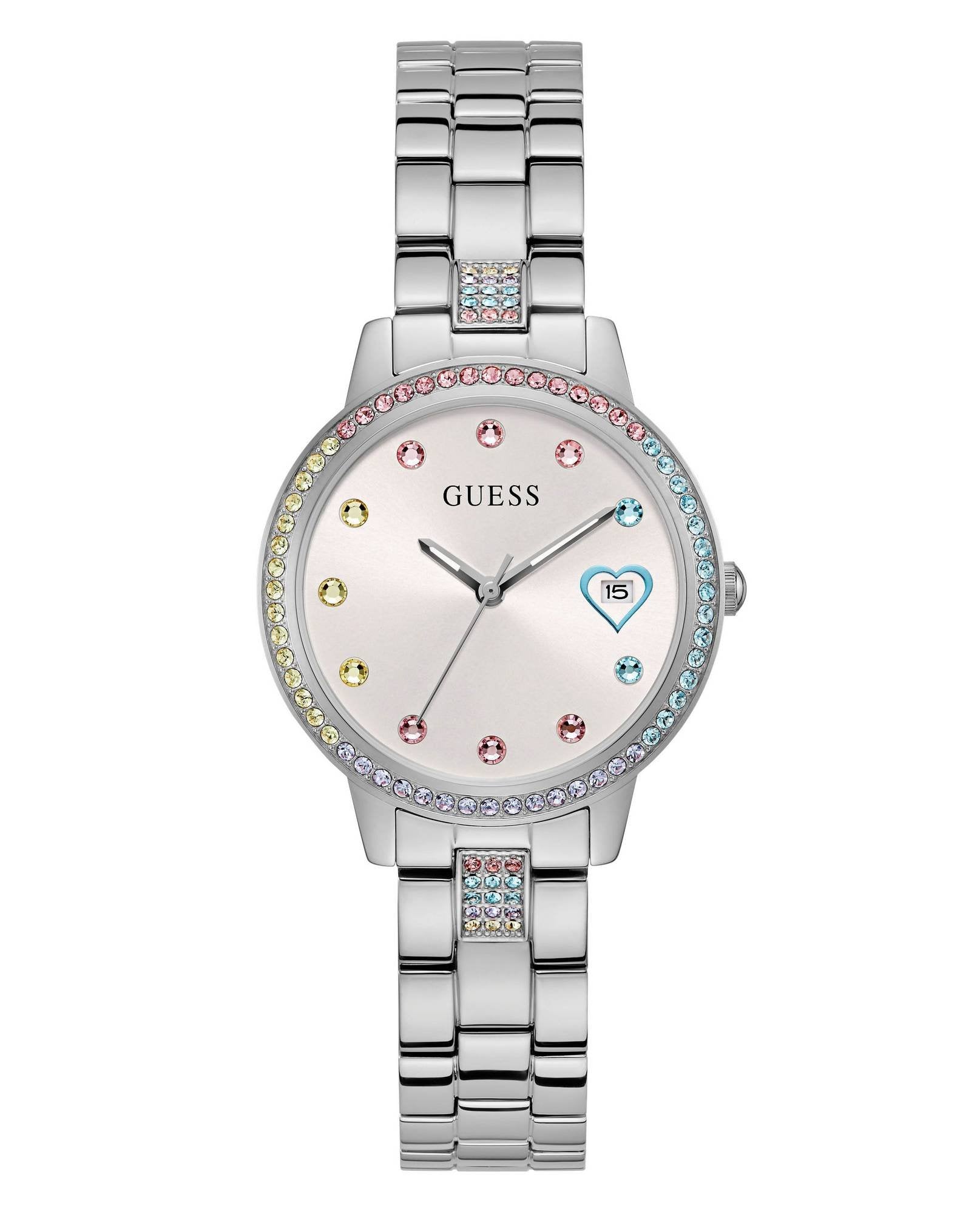 Guess Damen  Armbanduhr  THREE OF HEARTS silber 34 mm GW0657L1