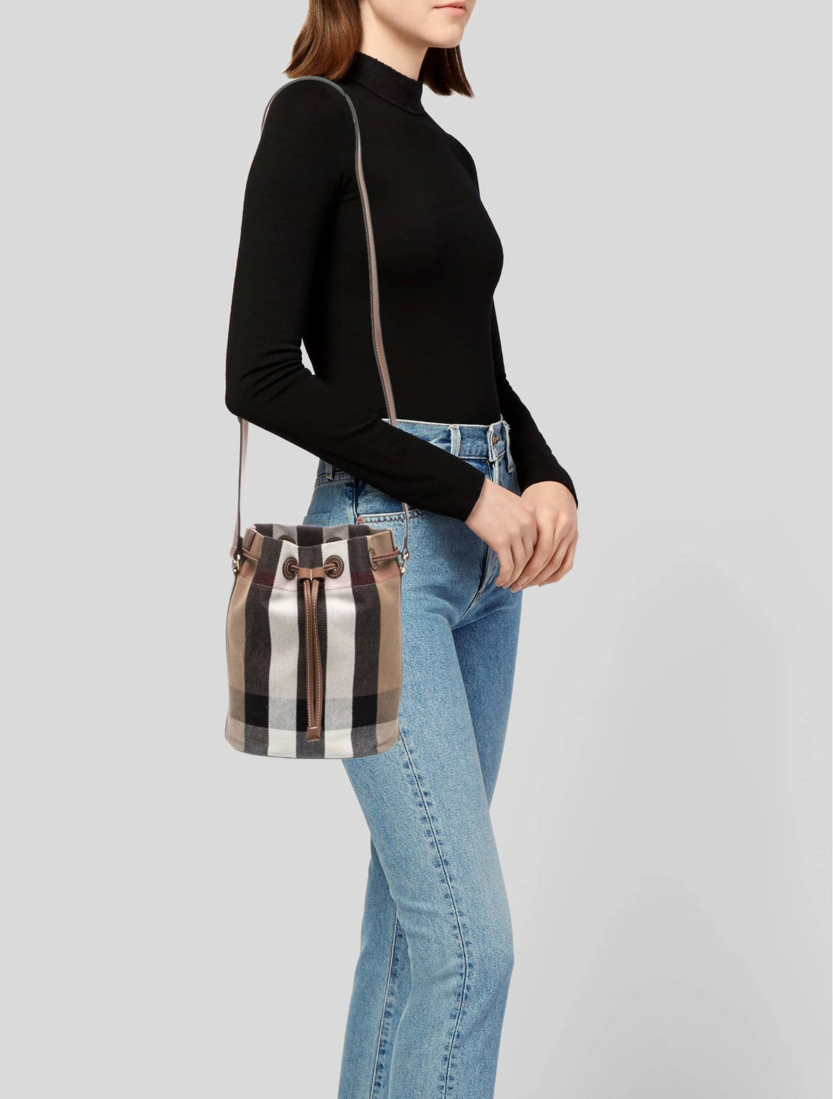 Burberry Damen Bucket Bag Small Bucket Check Taupe Brown 80840451