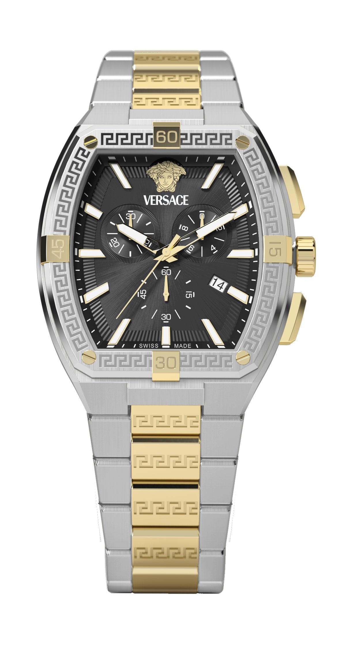 Versace Armbanduhr Unisex Sporty Tonneau Greca Bicolor Silber Gold VESP00524