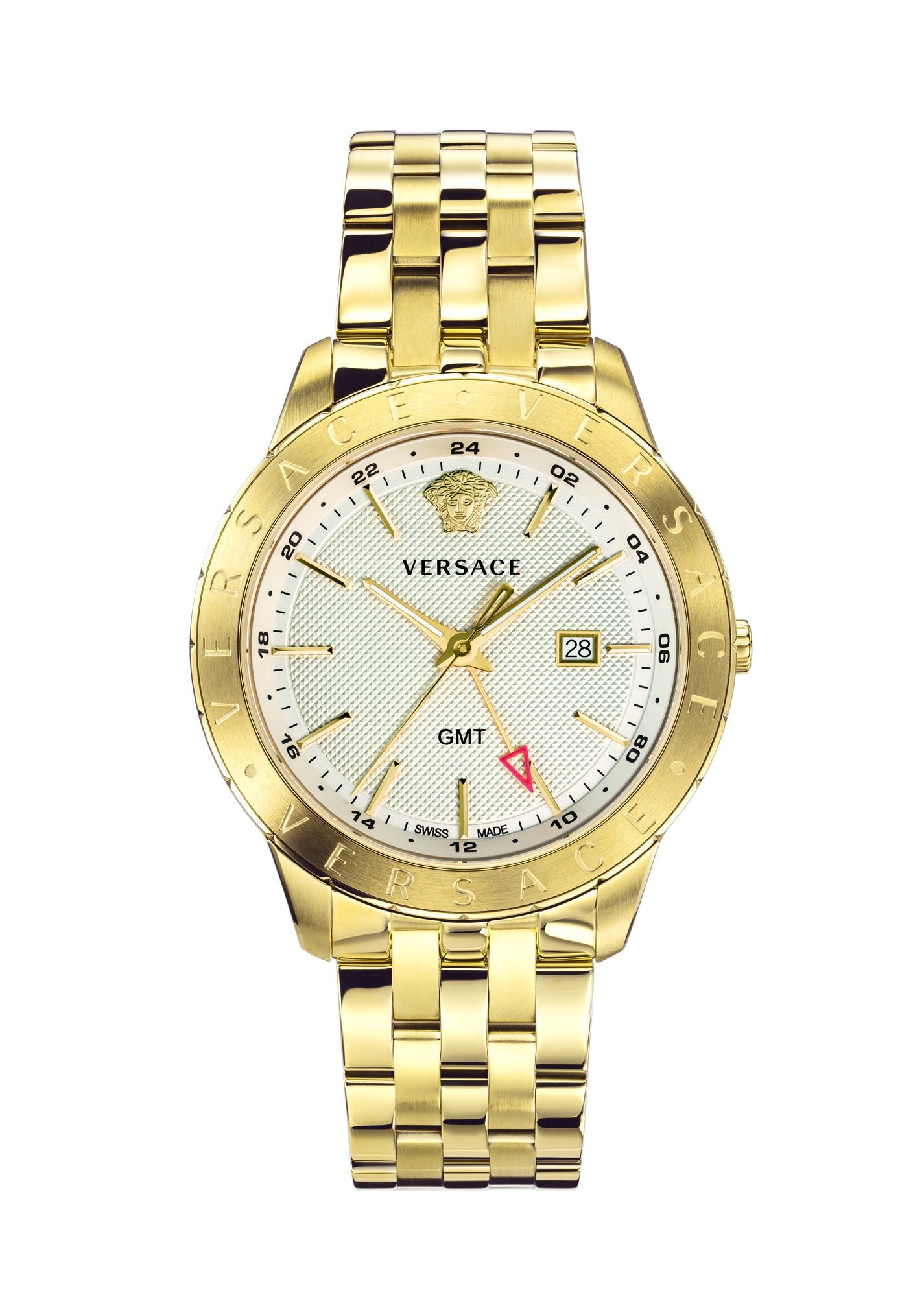 Versace Univers Herrenuhr Champagne  UNIVERS Steel Strap Weißes Zifferblatt GMT 43mm VEBK00518