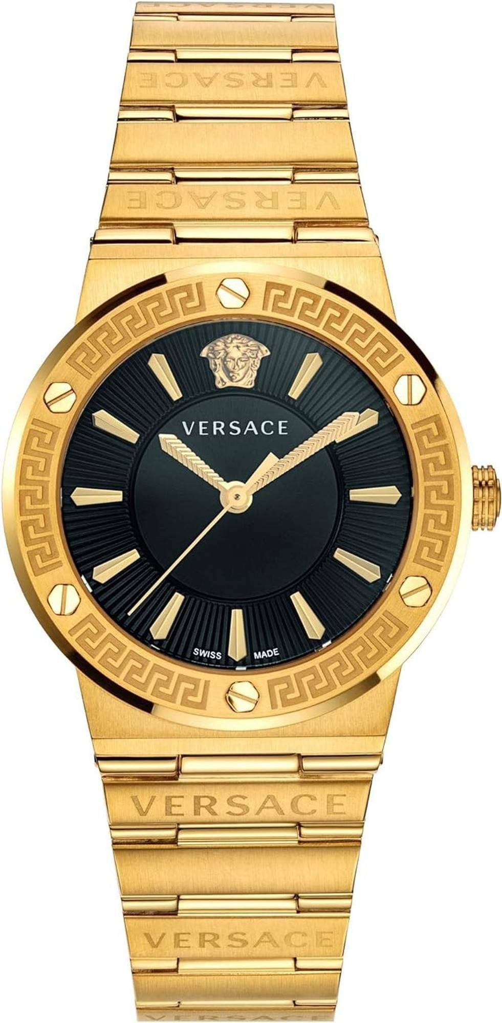 Versace Damenarmbanduhr GRECA LOGO 38 D/BLK B/IP2N YELLOW GOLD- IP1N BRACEL