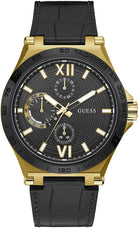 Guess Herren Uhr Edelstahl Farbe Gold Amband Leder/silikon GW0204G1