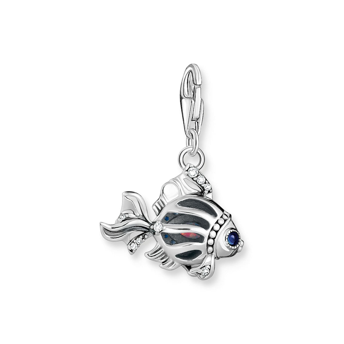 Thomas Sabo Charm-Anhänger Fisch 925 Sterlingsilber geschwärzt Glas-Keramik Stein pink Opalsynthetischer Spinell Zirkonia