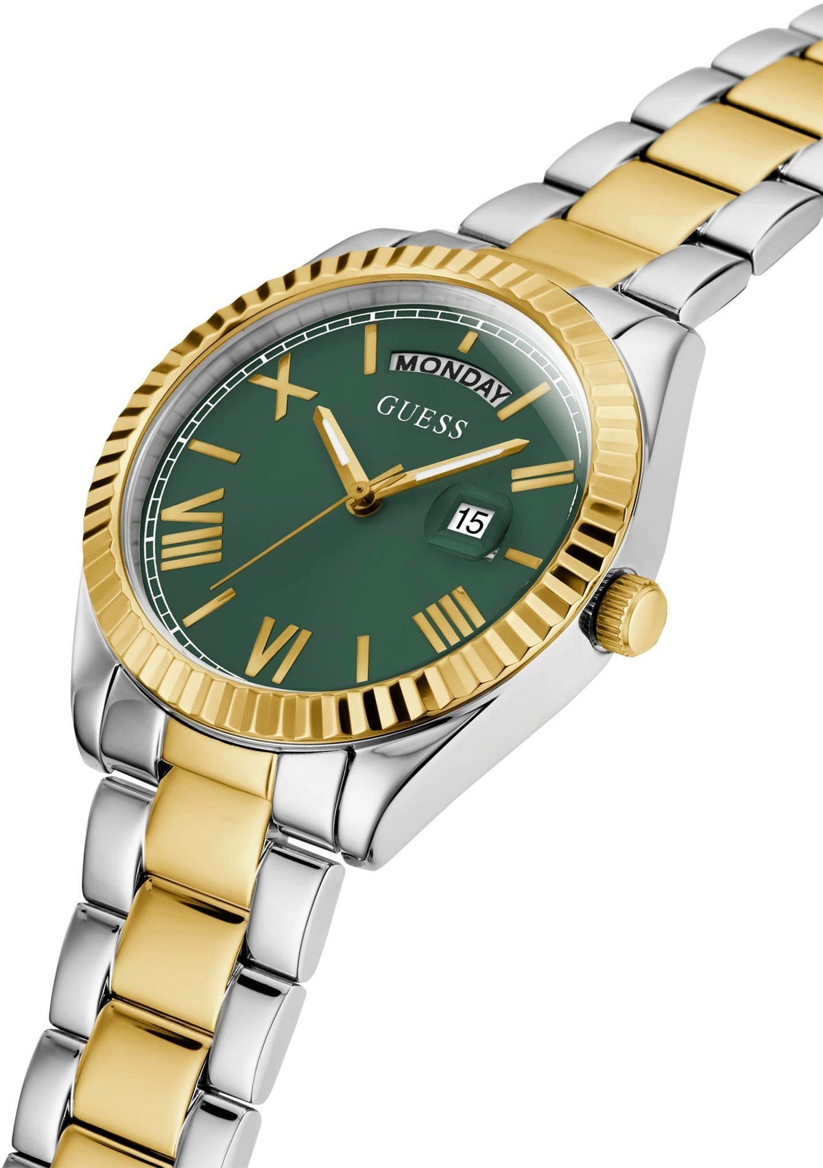Guess Damen Armbanduhr Luna, Day/Date silber, gold 36 mm GW0308L5